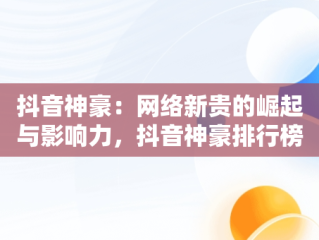 抖音神豪：网络新贵的崛起与影响力，抖音神豪排行榜第一名是谁 