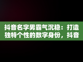 抖音名字男霸气沉稳：打造独特个性的数字身份，抖音名字男霸气沉稳古代 