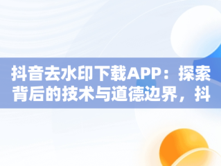 抖音去水印下载APP：探索背后的技术与道德边界，抖音去水印下载快捷方式 