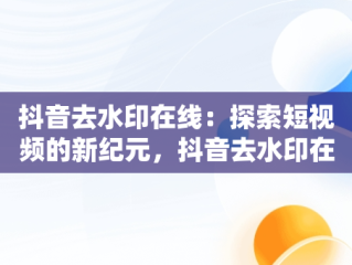 抖音去水印在线：探索短视频的新纪元，抖音去水印在线网址 