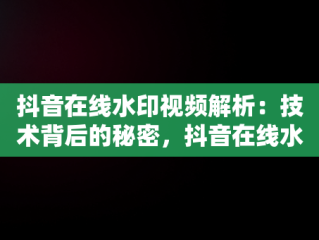 抖音在线水印视频解析：技术背后的秘密，抖音在线水印视频解析安卓版 
