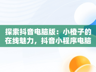 探索抖音电脑版：小橙子的在线魅力，抖音小程序电脑版 