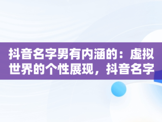 抖音名字男有内涵的：虚拟世界的个性展现，抖音名字男有内涵的话语 