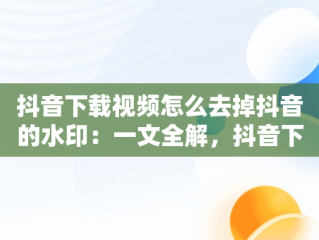 抖音下载视频怎么去掉抖音的水印：一文全解，抖音下载视频怎么去掉抖音的水印剪印 