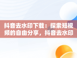 抖音去水印下载：探索短视频的自由分享，抖音去水印下载捷径库 