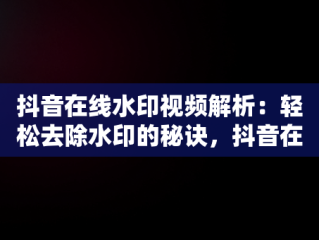 抖音在线水印视频解析：轻松去除水印的秘诀，抖音在线水印去除视频解析 