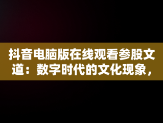 抖音电脑版在线观看参股文道：数字时代的文化现象，抖音电脑版在线使用 