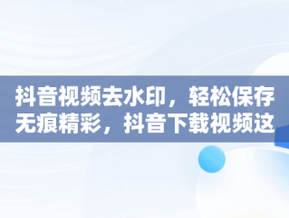 抖音视频去水印，轻松保存无痕精彩，抖音下载视频这么去水印 