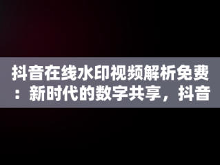 抖音在线水印视频解析免费：新时代的数字共享，抖音在线视频水印解析工具 