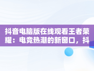 抖音电脑版在线观看王者荣耀：电竞热潮的新窗口，抖音王者荣耀直播电脑上怎么弄 