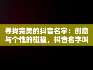 寻找完美的抖音名字：创意与个性的碰撞，抖音名字叫什么好听有寓意 