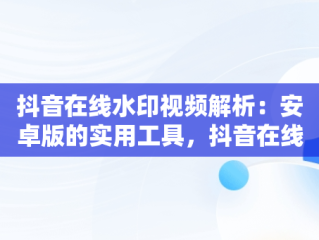 抖音在线水印视频解析：安卓版的实用工具，抖音在线 水印视频解析 
