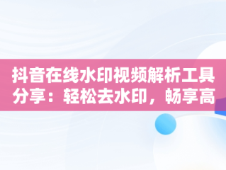 抖音在线水印视频解析工具分享：轻松去水印，畅享高清体验，抖音在线 水印视频解析 