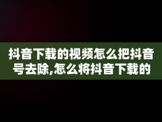 抖音下载的视频怎么把抖音号去除,怎么将抖音下载的视频的抖音号去掉