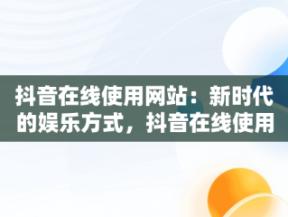 抖音在线使用网站：新时代的娱乐方式，抖音在线使用网站链接 