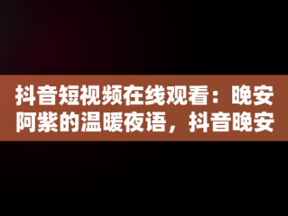 抖音短视频在线观看：晚安阿紫的温暖夜语，抖音晚安阿紫是做什么工作的 