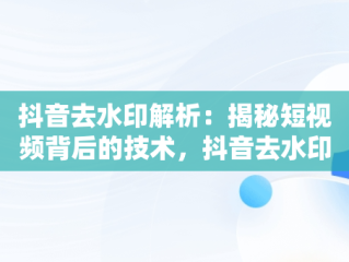 抖音去水印解析：揭秘短视频背后的技术，抖音去水印解析工具 