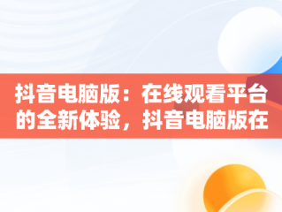 抖音电脑版：在线观看平台的全新体验，抖音电脑版在线观看平台推荐 
