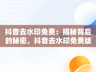 抖音去水印免费：揭秘背后的秘密，抖音去水印免费版网页 