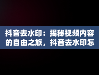 抖音去水印：揭秘视频内容的自由之旅，抖音去水印怎么搞 