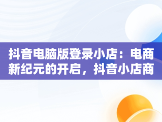 抖音电脑版登录小店：电商新纪元的开启，抖音小店商家登陆电脑版 