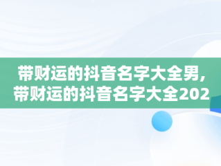 带财运的抖音名字大全男,带财运的抖音名字大全2020