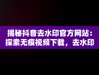 揭秘抖音去水印官方网站：探索无痕视频下载，去水印抖音去水印 