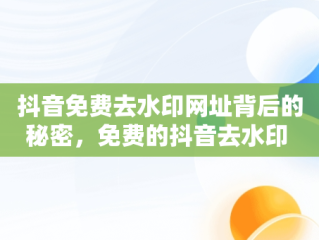 抖音免费去水印网址背后的秘密，免费的抖音去水印 
