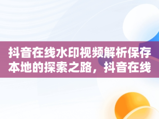 抖音在线水印视频解析保存本地的探索之路，抖音在线去水印视频解析保存到本地 