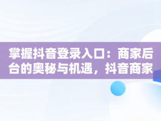掌握抖音登录入口：商家后台的奥秘与机遇，抖音商家版登录入 