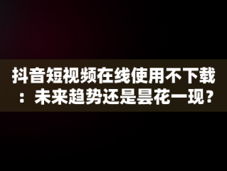 抖音短视频在线使用不下载：未来趋势还是昙花一现？，抖音短视频在线使用不下载能看吗 