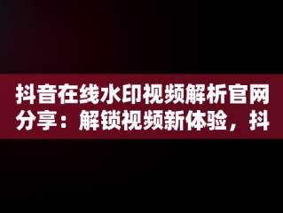 抖音在线水印视频解析官网分享：解锁视频新体验，抖音视频水印解析在线使用 