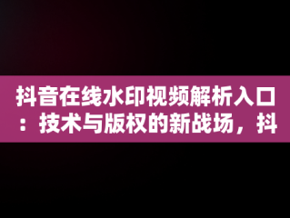抖音在线水印视频解析入口：技术与版权的新战场，抖音在线水印视频解析入口在哪 