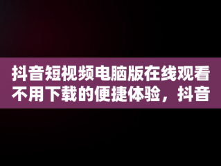 抖音短视频电脑版在线观看不用下载的便捷体验，抖音短视频电脑版在线观看不用下载 