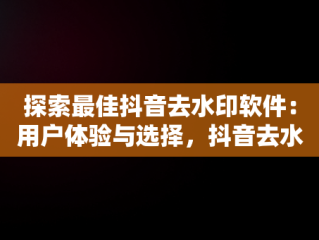 探索最佳抖音去水印软件：用户体验与选择，抖音去水印神器 