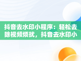 抖音去水印小程序：轻松去除视频烦扰，抖音去水印小程序安全吗 