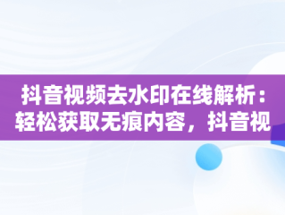 抖音视频去水印在线解析：轻松获取无痕内容，抖音视频去水印在线解析提取软件 